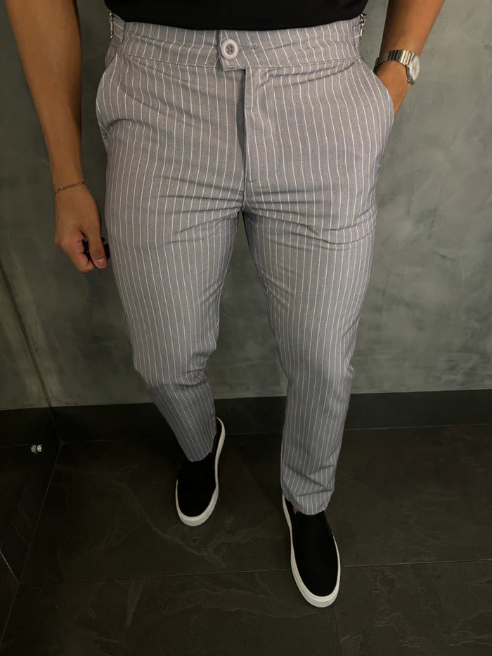 CALÇA ALF. LISTRADO CINZA CLARO